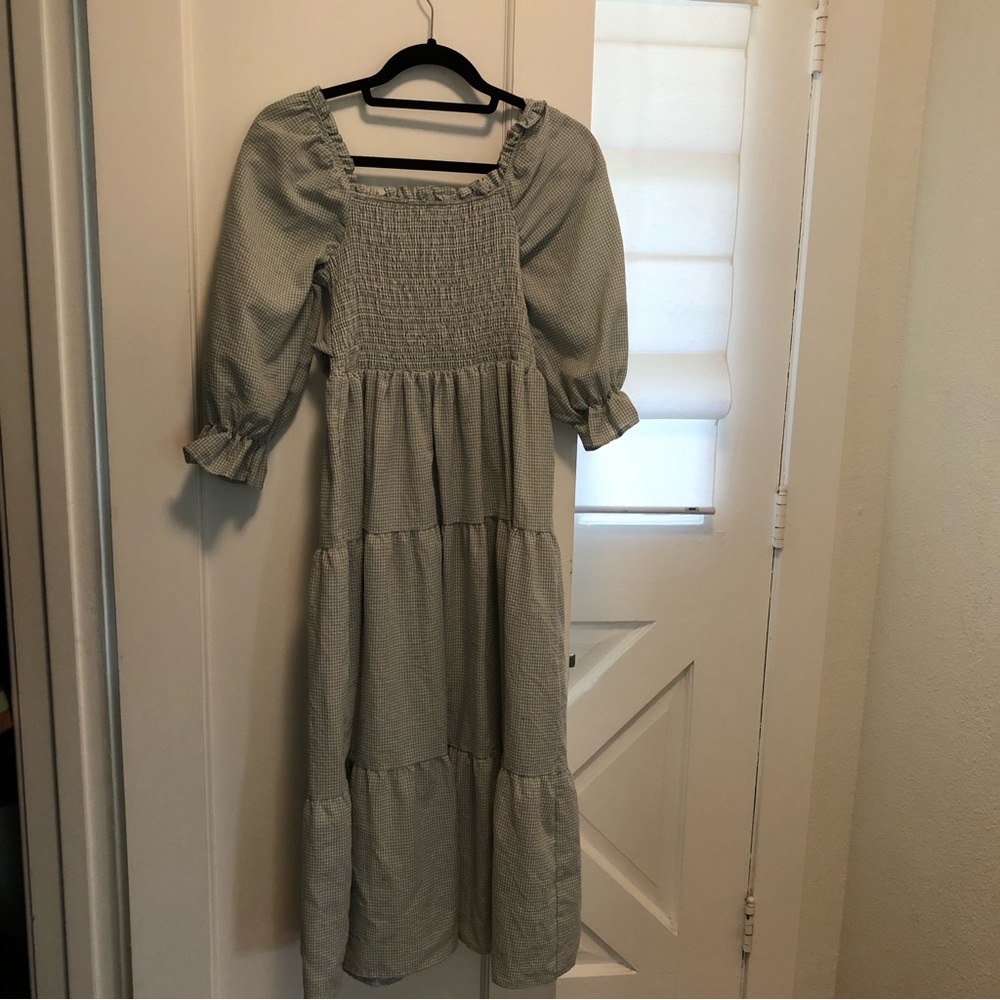 Green and cream gingham dress m